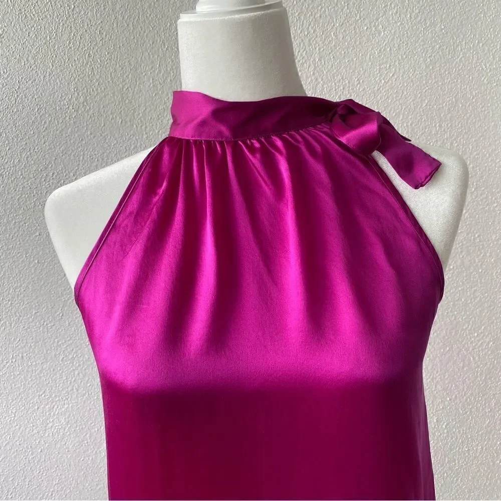 Kersh Hot Pink Halter Top Barbie Mock Turtleneck Side Bowtie SZ S